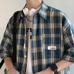 HEARUJOY  -  Y2k Streetwear Plaid Men Shirts New Summer Fashion Chemise Homme Fashion Mens Checkered Shirts Short Sleeve Men Blouse