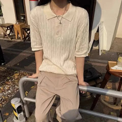 HEARUJOY  -  Summer New Men's Knitted Short-Sleeved Polo Shirt American Retro Fashion Trend Casual Simple Loose Breathable Niche Men's Tops