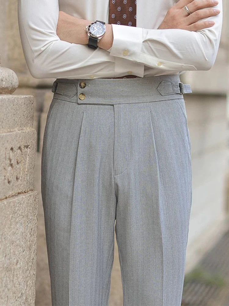 HEARUJOY  -  Stylish Mens Slim Fit Suit Pants 2025 Fall Fashion Solid Color Pleated Straight Trousers For Men Outdoor Casual High Waist Pants