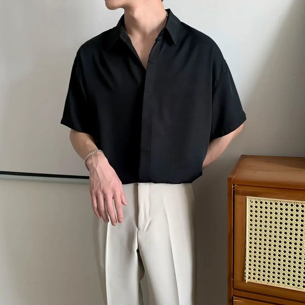 HEARUJOY  -  Green Black White Man Shirt Short Sleeve Plain Shirts for Men Cheap Brand Sale New in High Quality Luxury Summer with Collar