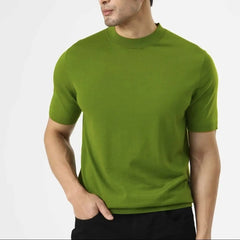 HEARUJOY  -  New Summer Men Knitted Short-sleeved T-shirt Slim Fit and Slim Solid Color Breathable Knitted Fabric Pullover