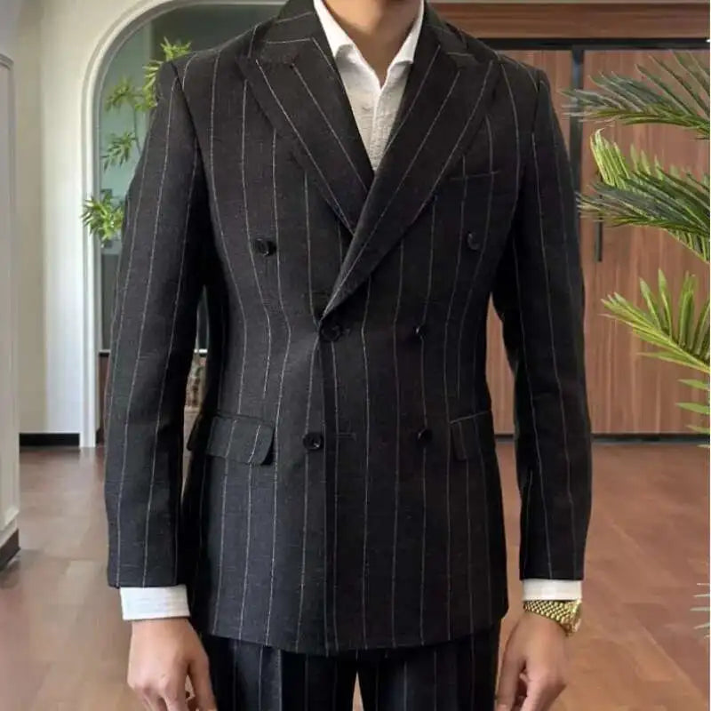 HEARUJOY  -  Men Suit Designers Slim Fit Business Casual Striped Double Breasted Suit Set Trend Traje Novio 2025 Men Tuxedo Suit Grooms Suit