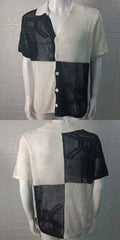 HEARUJOY  -  Color Blocked Hollow Out Knitting Shirts For Men Summer Thin Short Sleeve Button Cardigan Sweater Fashion Casual  Loose Knitwear