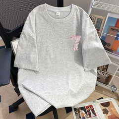 HEARUJOY  -  Pure Cotton Short-sleeved T-shirt National Trend Versatile Fashion Loose Summer Trendy Design Print Same Style