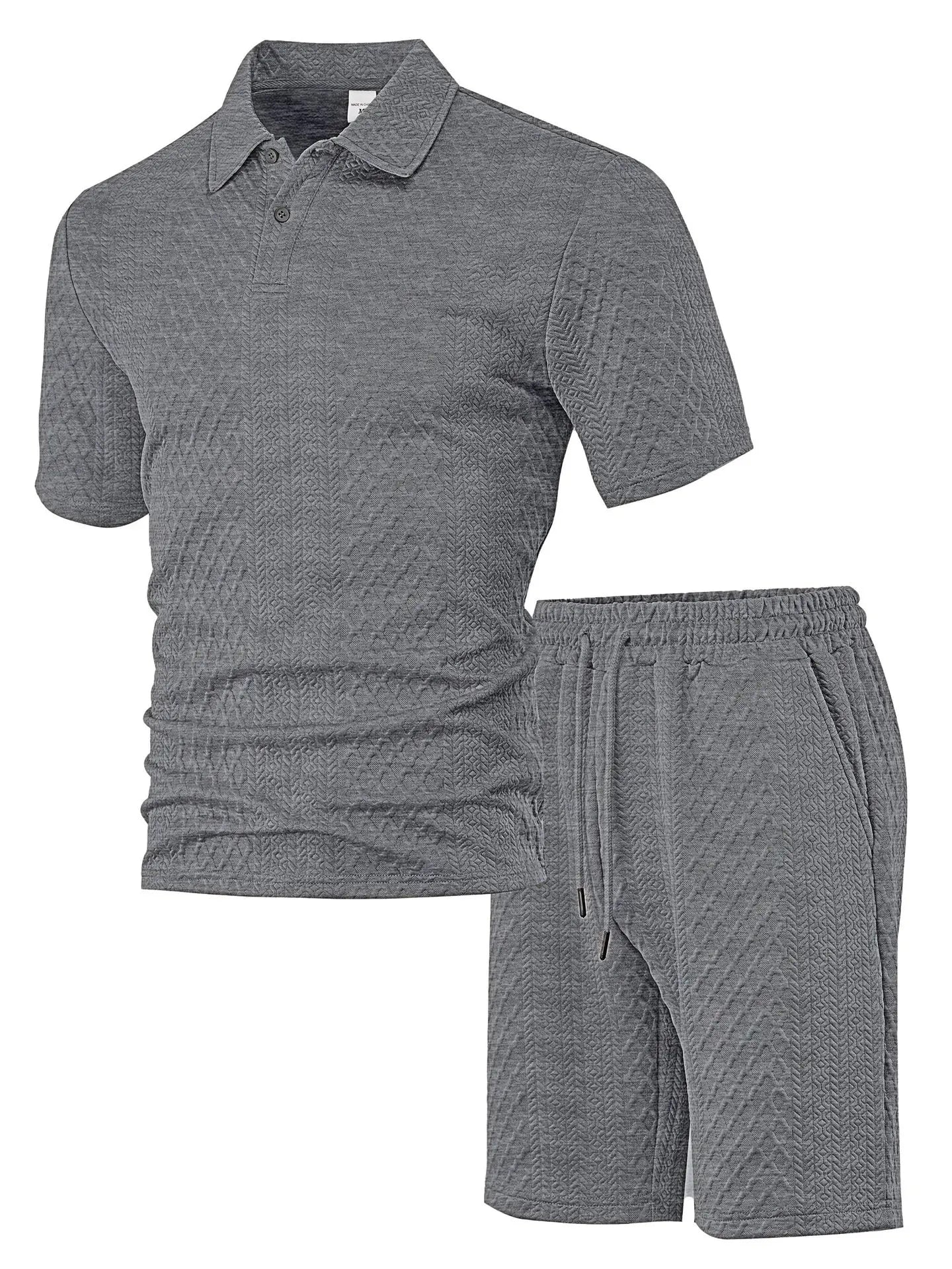 HEARUJOY  -  Men's Summer New Jacquard Casual Sport Thin Lapel POLO Shirt Short-sleeved and Short-shorts Set