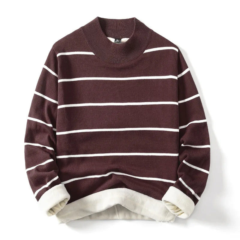 HEARUJOY  -  Fashion Pullover Navy Black Striped Knitted Sweater Men Women's Autumn Winter Round Neck Casual Korean Trend Cotton Clothing