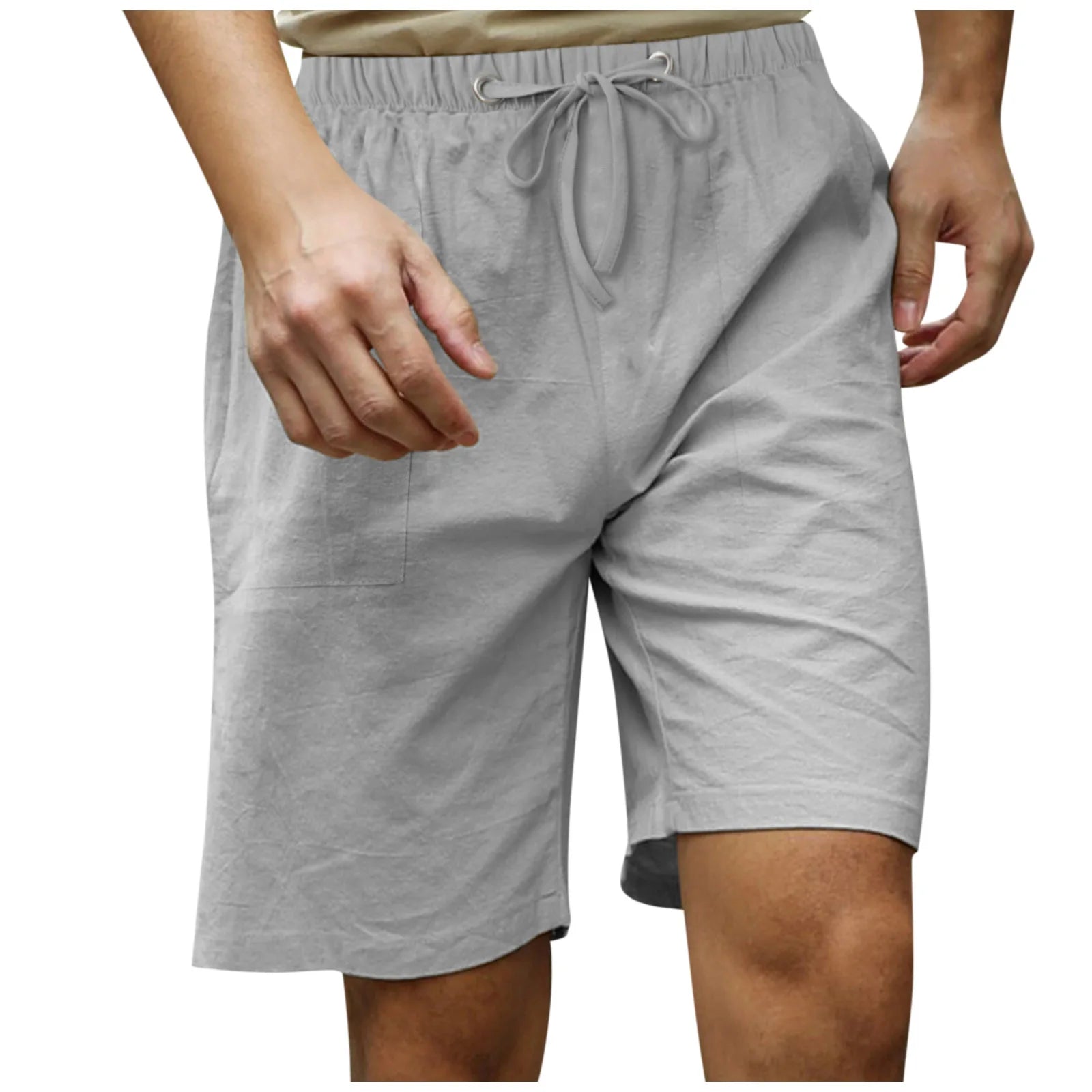 HEARUJOY  -  Summer Men's Cotton and Linen Simple Beach Casual Elastic Waist Shorts