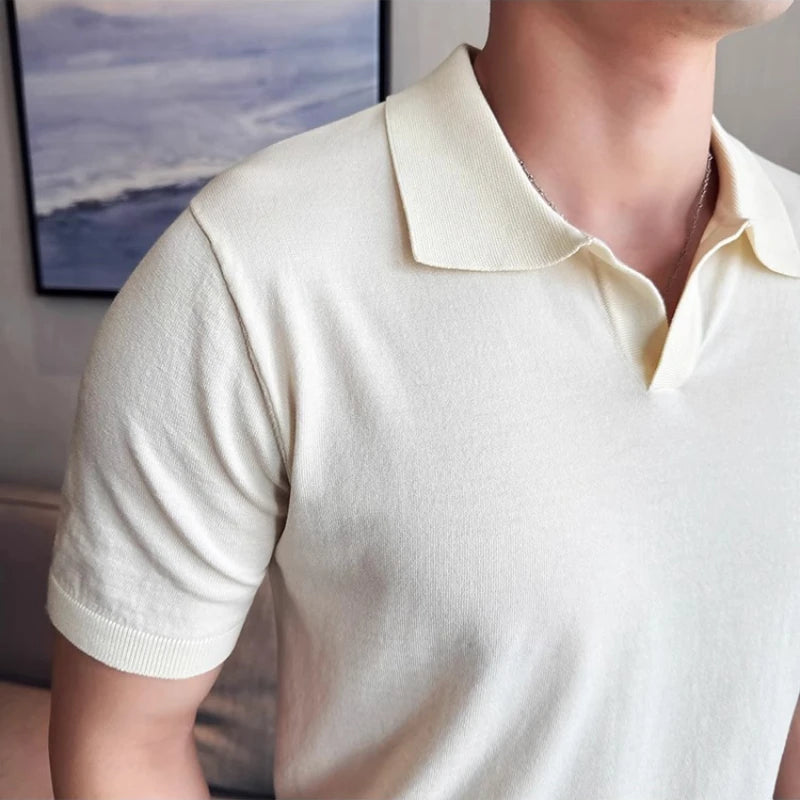 HEARUJOY  -  Men's Cooling Tencel Polo Shirt - Summer Ice Silk Knit Top with Fold Collar, Breathable Short Sleeve & Stylish Contoured Design