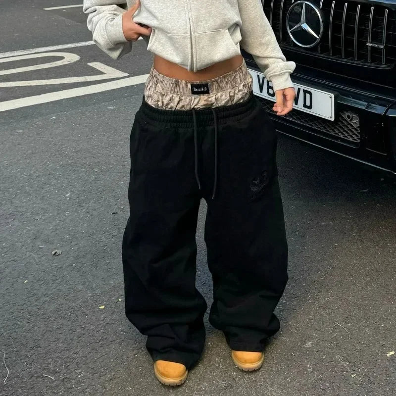 Hearujoy Y2K retro hip hop camouflage high waisted wide leg Embroidered men sweatpants Harajuku fashion street women baggy pants