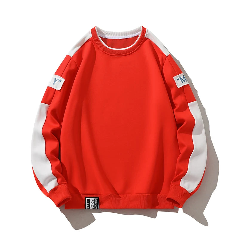 HEARUJOY  -  Men's Round Neck Hoodies Spring Autumn New Fashion Trend Versatile Patchwork Long Sleeve Letter Print Pullover Loose Casual Tops