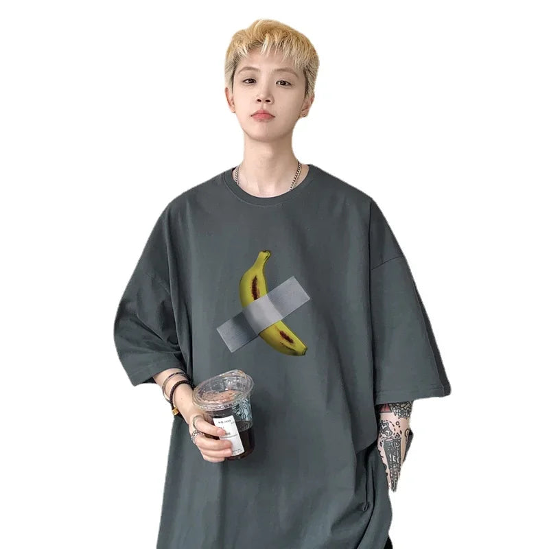 HEARUJOY  -  T Shirt Oversized Cotton For Men White Men's Banana Print T-shirts 5XL Male Casual Wear Summer Tee Shirts Unisex Big Size