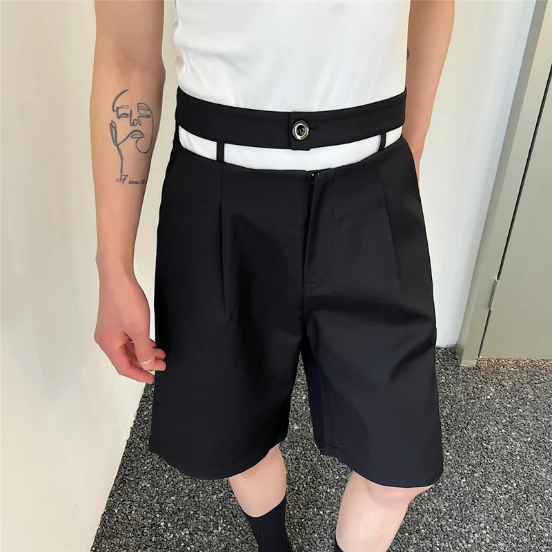 Hearujoy Men's Trendy Shorts Waist Hollow Out Loose Knee Length Pants Casual Male Korean Soild Color Staright Trouser 9A8173