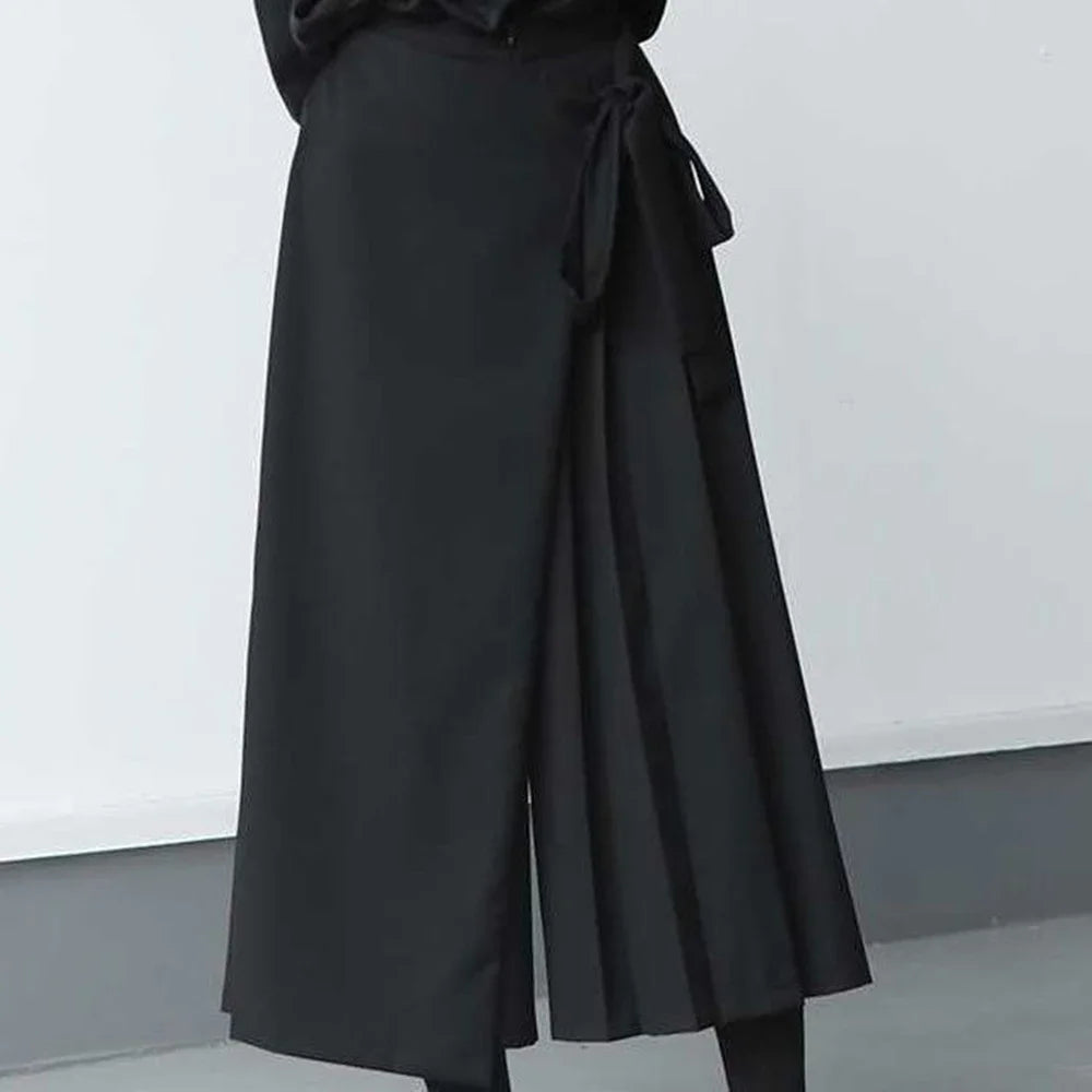 Hearujoy Double-layer Pleated Dark Loose Nine-point Wide-leg Pants Unisex Versatile High-waisted Tight-waisted Straight Culottes