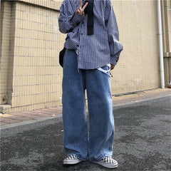 Hearujoy Men Jeans Wide Leg Denim Pant Loose Straight Baggy Men's Jeans Streetwear Skateboard Pants S-5XL Neutral Trousers Hip Hop Casual