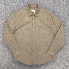 HEARUJOY  -  Summer Men's Cotton Linen Shirts With Chest Pocket Sold Color Harajuku Blend Simple Long Sleeved Loose Oversized Casual Shirt