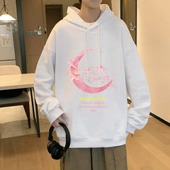 HEARUJOY  -  Funny Men's Oversized Hoodie Off White Hoodies with Hat Oversize for Men Moon Print 5XL Man Casual Wear Hoody Male Sweatshirt