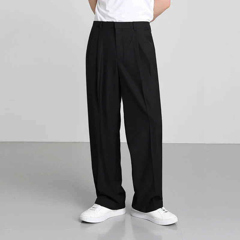 Hearujoy Korean Style Men's Suit Pants Droop Business Casual Straight Wide Leg Zippers Solid Color Male Trousers Summer 9C6576