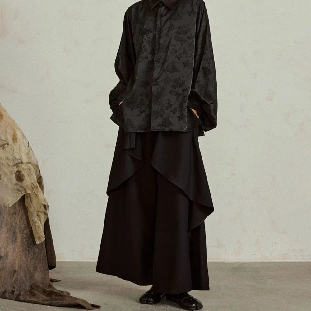 HEARUJOY  -  Y2k Dark Gothic Layered Skirt Pants Samurai Pants Hakama Streetwear Irregular Fashion Wide-Leg Pants Old Money Unisex New