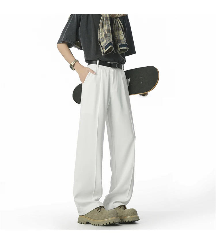 HEARUJOY  -  Men's Straight Baggy Casual Pants Korean Slit Personality Suit Trousers Fashion Formal Business Male Streetwear Gray Black