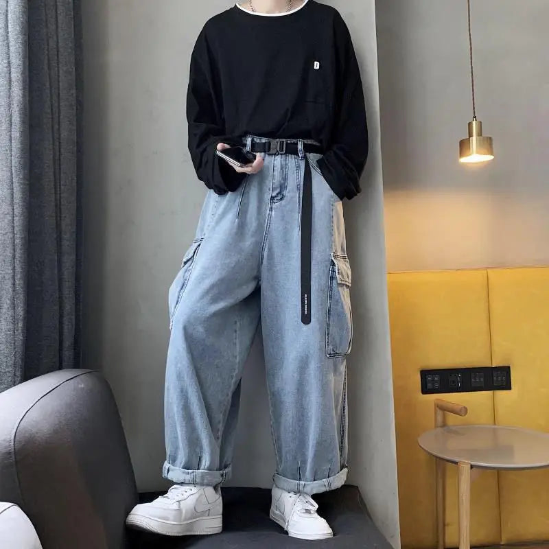 Hearujoy Baggy Jeans Trousers Male Denim Pants Black Wide Leg Pants Men's Jeans Loose Casual Korean Streetwear Hip Hop Harajuku