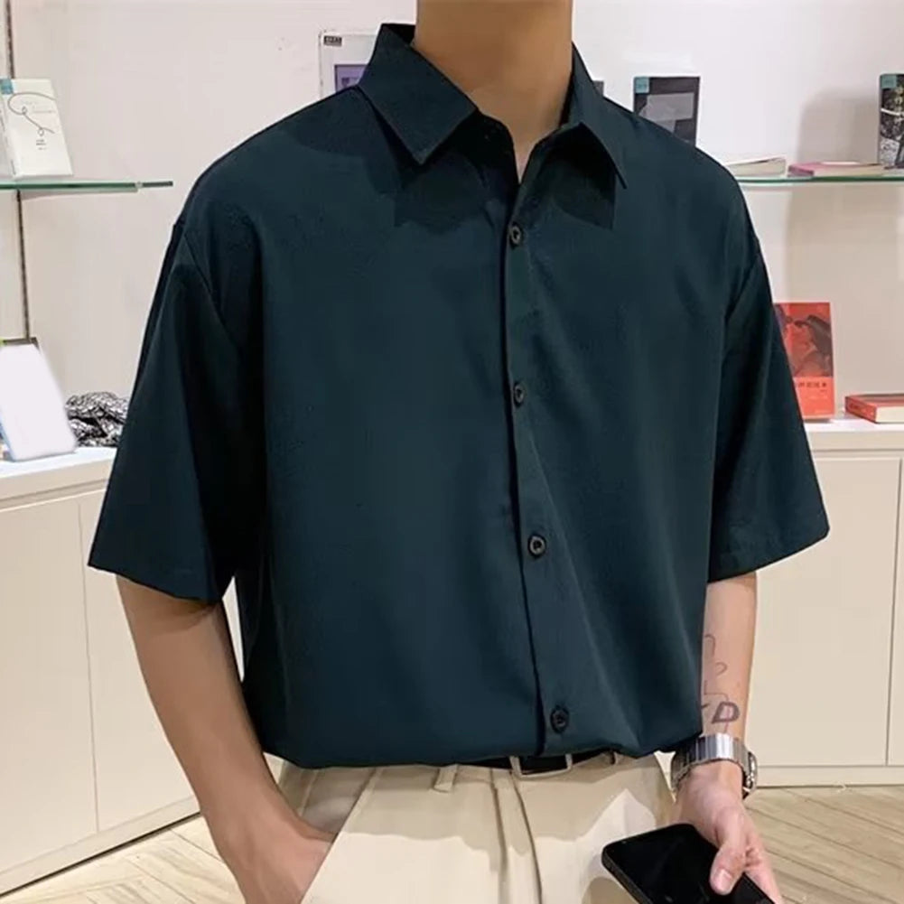 HEARUJOY  -  Draped Fashion Top L M Mens Short Sleeve Shirt Suitable For Vacation Brand New Condition Lapel Neckline Vacation Attire