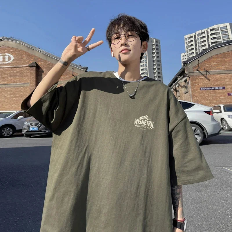 HEARUJOY  -  T Shirt Oversized Cotton For Men White Men's Mountain Print T-shirts 5XL Men Casual Wear Summer Tee Shirts Unisex Big Size
