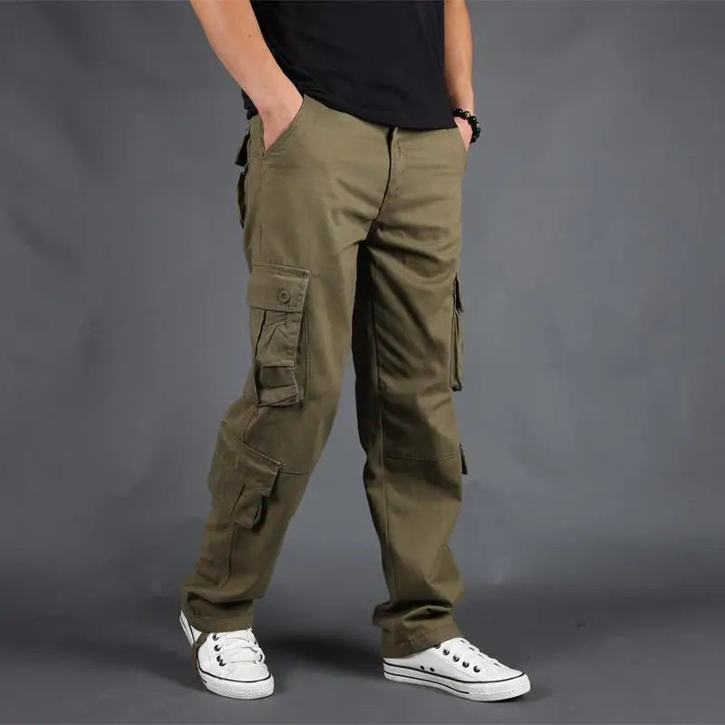 HEARUJOY  -  Outdoor Work Pants Men Loose Straight Autumn Multi-pocket Trousers Pure Cotton Water Washing Casual Fashion Trendy Pants