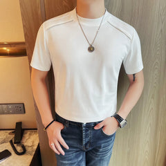 HEARUJOY  -  Men's Summer 65% Cotton Zipper-Shoulder Tee | Slim Fit Round Neck Short Sleeve Shirt in Black/White