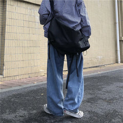 Hearujoy Men Jeans Wide Leg Denim Pant Loose Straight Baggy Men's Jeans Streetwear Skateboard Pants S-5XL Neutral Trousers Hip Hop Casual