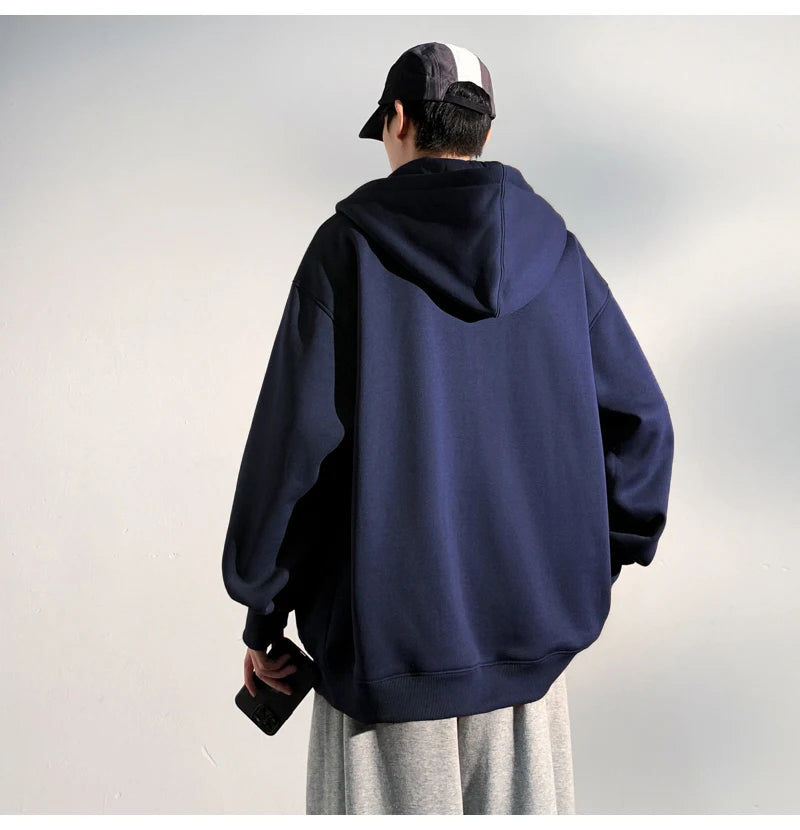 HEARUJOY  -  Spring Autumn Men's Zipper Hoodies Streetwear Casual Jacket Male Solid Color Loose Sweatshirts Simple Hooded Coats