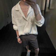 HEARUJOY  -  Mens Shirts Hollow Knitted Casual Shirts Spring Streetwear Fashion Thin Sexy Ballroom Long-Sleeved Tops Men'S Clothing 2025 New