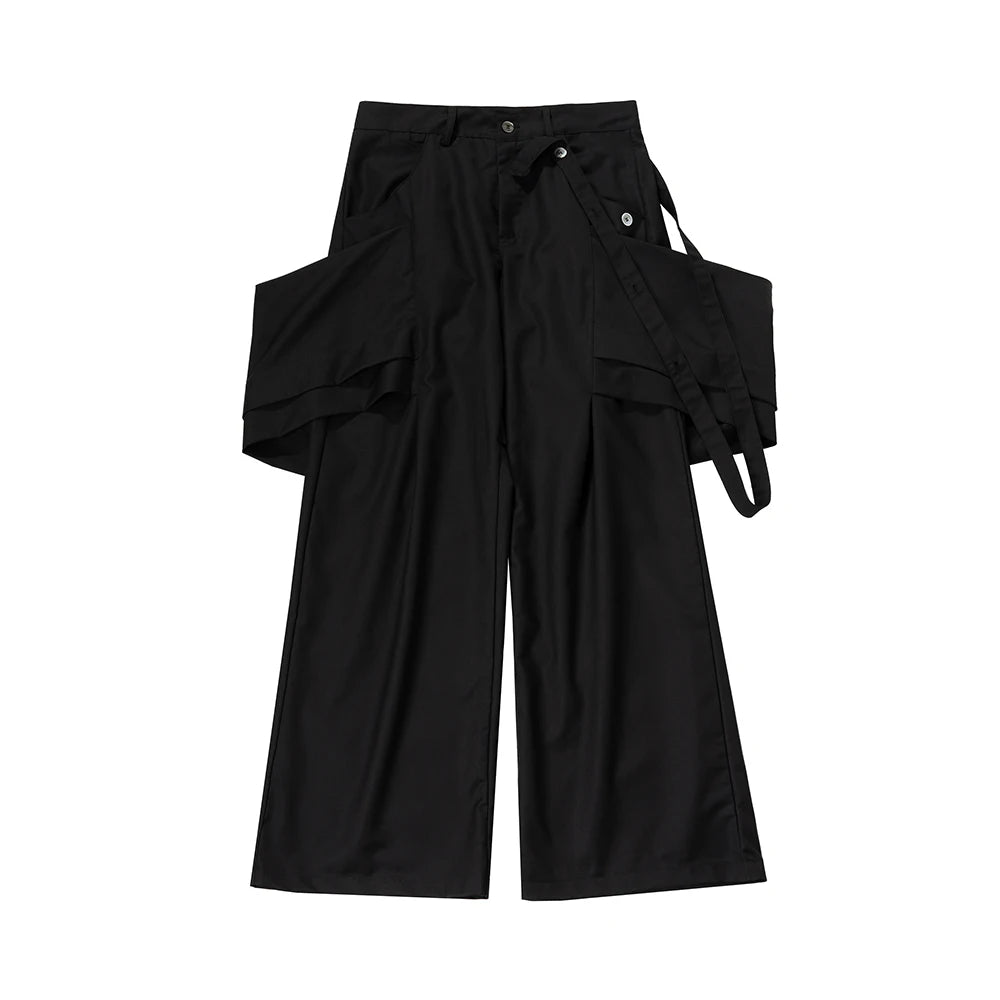 Hearujoy Harajuku Streetwear Lace Up Black Wide Leg Suit Pants Men's Pantalones Hombre Baggy Overall Y2k Straight Casual Cargo Pants