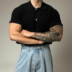 HEARUJOY  -  Summer New Men's Solid Color Knitted Short-Sleeved T-Shirt American Retro Fashion Trend Loose Casual Breathable Men's Tops
