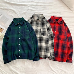 HEARUJOY  -  Black White Classic Plaid Long Sleeve Loose Men's Shirt American Style Retro Versatile Spring Autumn Outerwear Coat for Men Tops