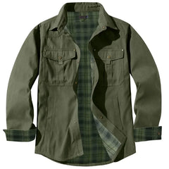HEARUJOY  -  American Size Men's Plus-size Lapel Plaid Flannel Casual Shirt Jacket Retro Western Style Reversible Jacket