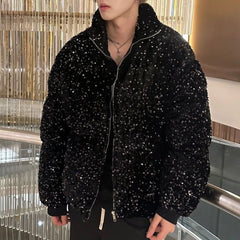 Hearujoy Mens sequin casual jacket genderless 2024 new autumn winter fashion personality street trend youth thickened jacket unisex