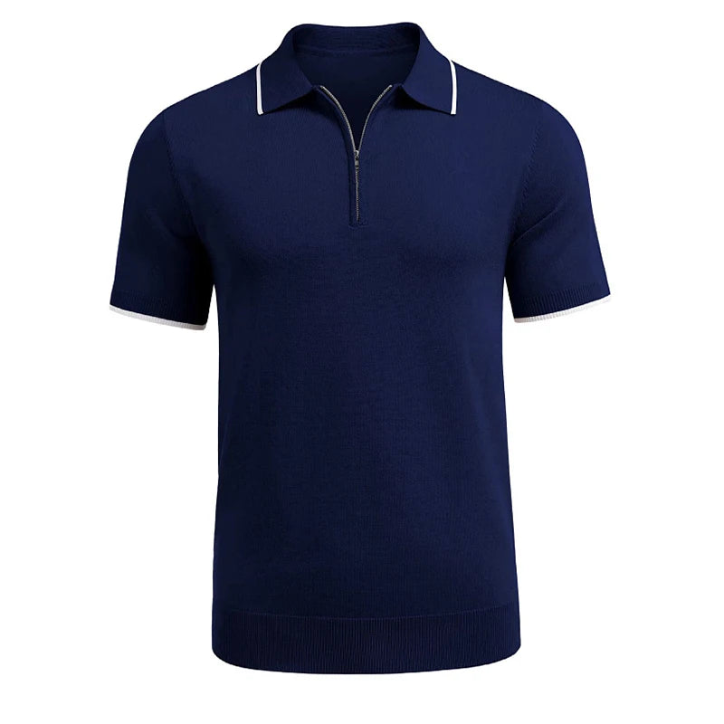 HEARUJOY  -  Summer Clothing Men's Light Luxury Knitted Zipper Solid Color Polo Shirt Streetwear Button-down T-shirt for Men Fashion Knitwear