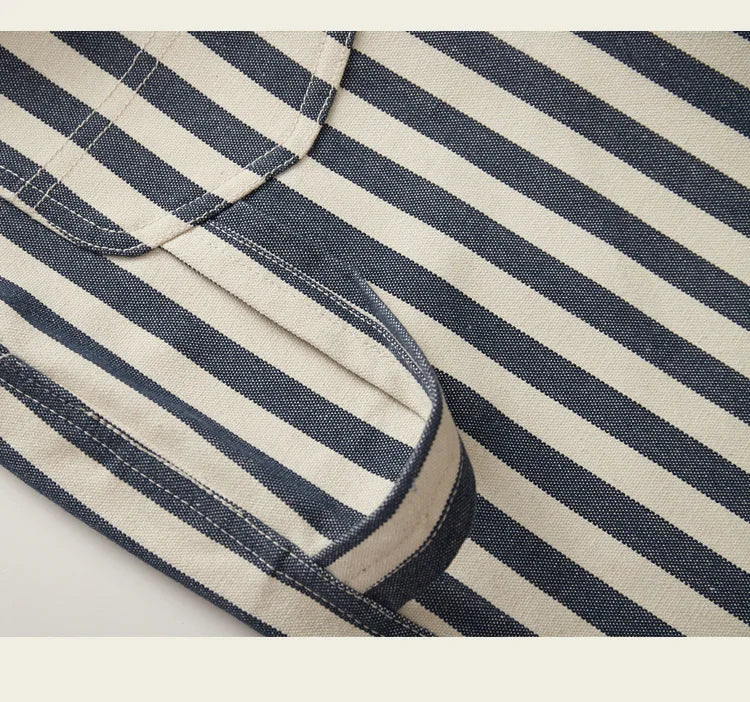 HEARUJOY  -  Vintage Men's American Retro Motorcycle Overalls Striped Bib Denim Jumpsuit 100% Cotton Autumn Pants Heavyweight