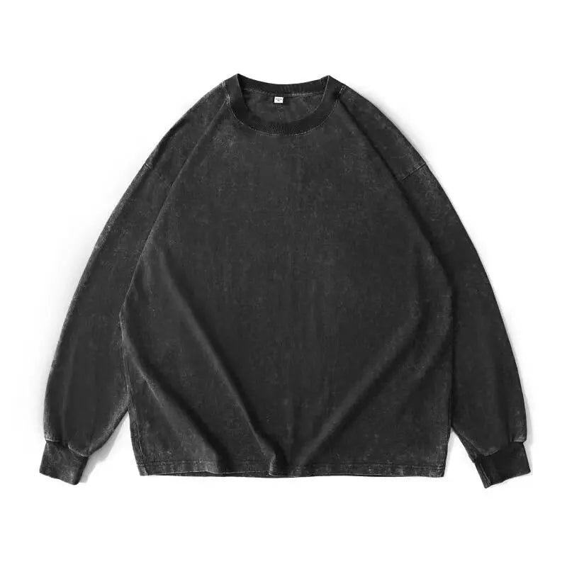 HEARUJOY  -  Long Sleeve Retro Tops Tees Men Oversized Vintage T-Shirts Soild Cotton Shirts Casual Classic T Shirt Male Clothes Streetwear