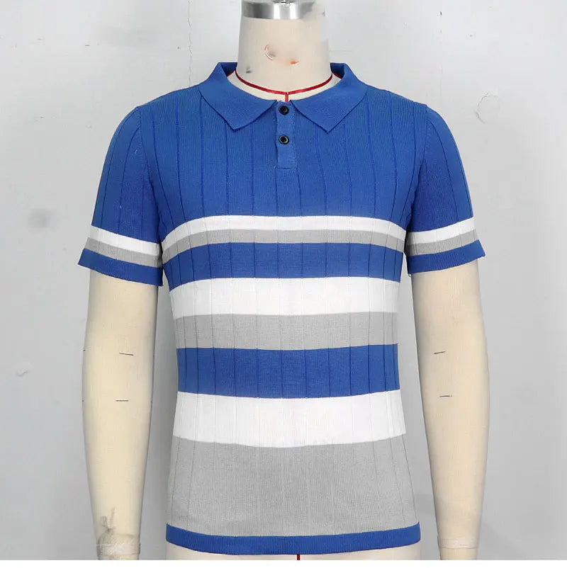 HEARUJOY  -  Summer Men's Knitted Polo Shirt Ice Refreshing Silk Fabric Short Sleeve Lapel Top Fashion Luxury Business Casual Knit Tshirts