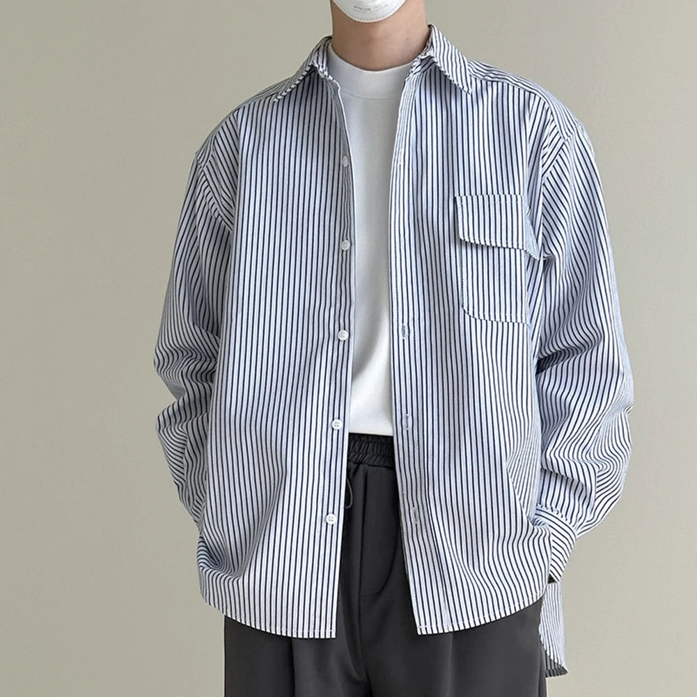 HEARUJOY  -  Casual Vacation Look Striped Long Sleeve Spring Autumn Top Comfortable Fit Daily Wear Shirt Holiday Casual Wear