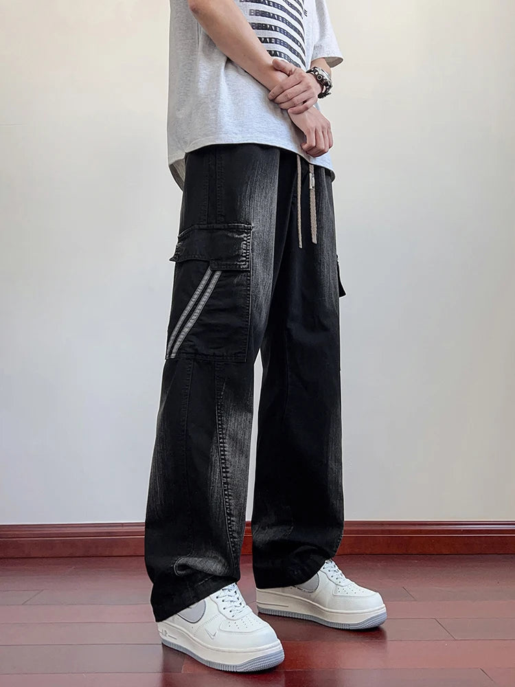 HEARUJOY  -  Summer Men's Jeans Flap Pockets Lightweight Denim Cargo Pants Big Size 8XL 7XL 6XL Wide Leg Baggy Jeans Straight Trousers