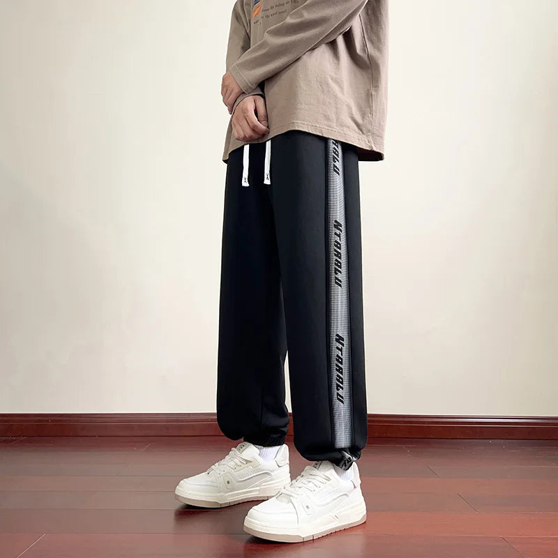 HEARUJOY  -  Side Stripe Joggers Men Trousers Autumn High Street Vibe Korean Wide-leg Trousers Casual Niche Straight-leg Loose Sports Pants