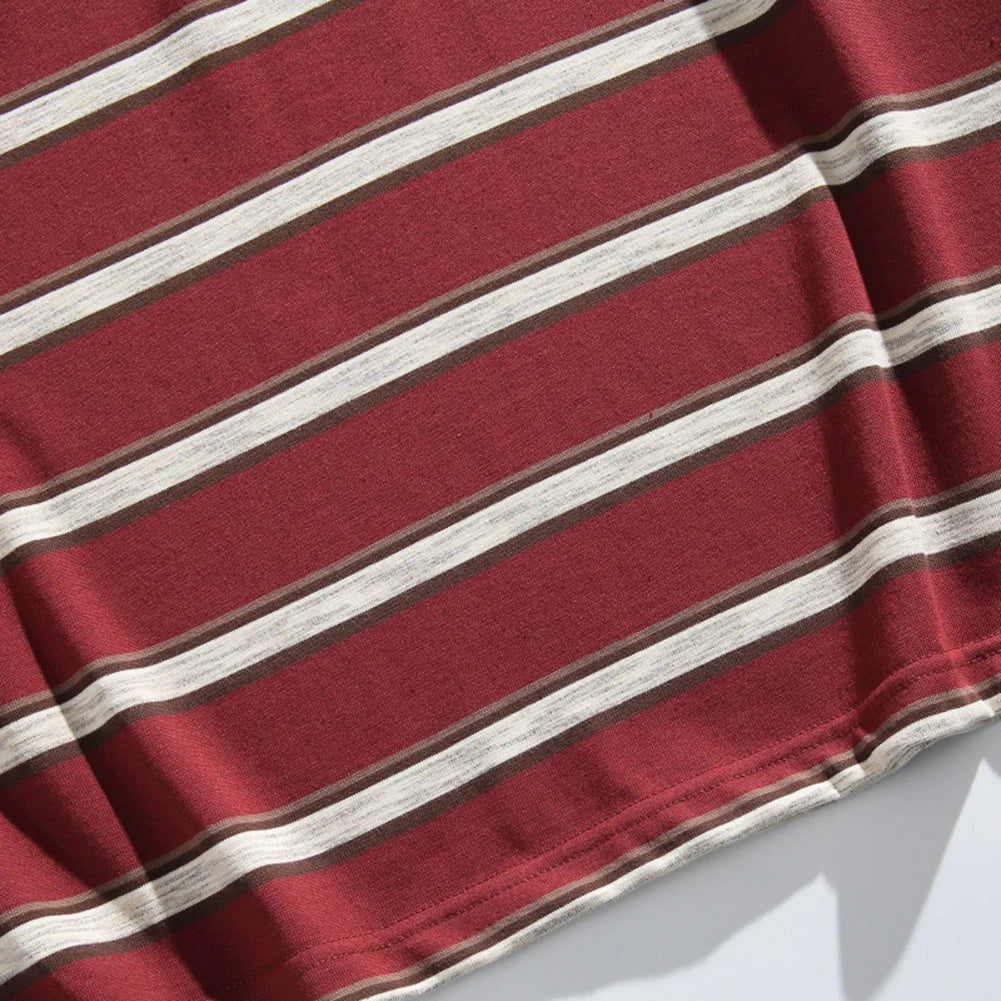 HEARUJOY  -  Casual Summer 2XL Mens Summer T-Shirts Casual Striped Short Sleeve Shirts Vintage Short Sleeve Tops Lapel Neckline