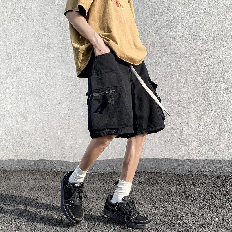 HEARUJOY  -  Summer Work Shorts Men's High Street Fashionable Casual Straight Pants Japanese Loose Multi-pocket Sports Pockets Pants