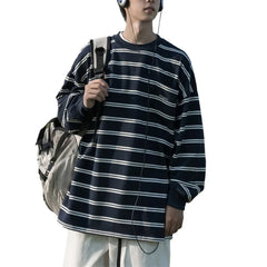 HEARUJOY  -  Casual Stripe Top Korean Style T-shirt Stripe Pattern Brand New Condition For Casual Wear Men Korean Style T-shirt