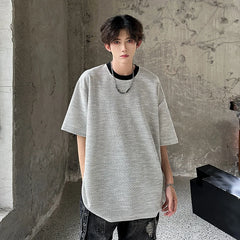 Hearujoy New Summer Contrast Color TShirt Men Tops Stylish Loose Short Sleeve T-shirt High Street Harajuku Texture Women Tshirt