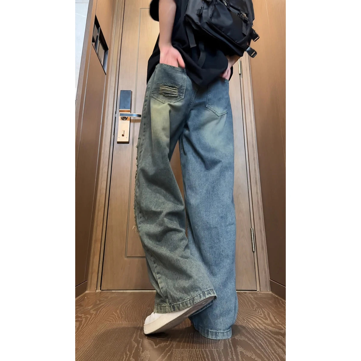 Hearujoy Spring Summer Vintage Streetwear Ripped Hole Jeans Men Women Harajuku Aesthetic Wide Leg Denim Trousers Unisex Straight Pants