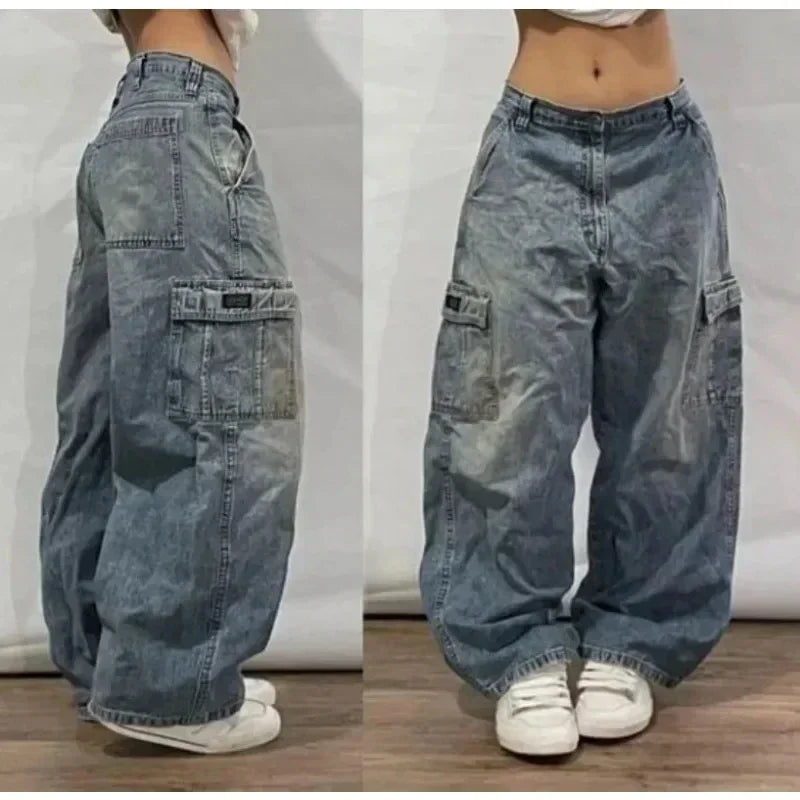 Hearujoy Y2K High Street Vintage Printed Pattern Jeans American Classic Wings Texture Jeans Couple Fashion Gothic Harajuku Wide Leg Pants