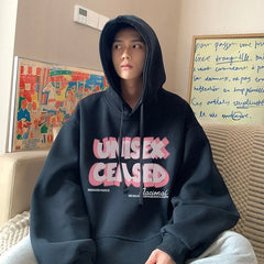HEARUJOY  -  Men's Oversized Hoodie Black With Hat 5XL Hoodies Oversize for Men Letter Print Man Casual Wear Hoody Male Sweatshirt Unisex